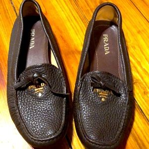 Prada chocolate leather loafers 7.5